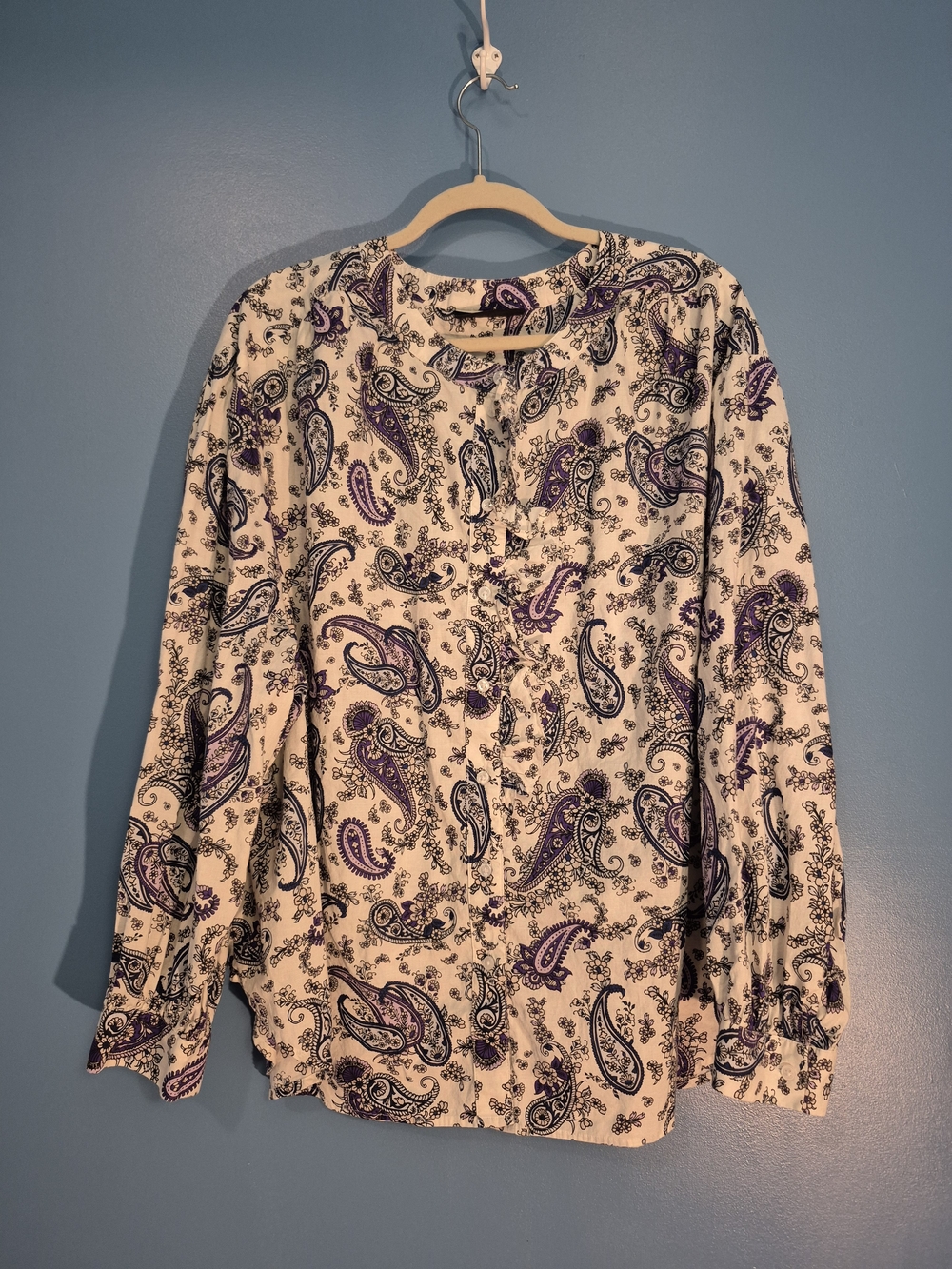 Lane Bryant Cream Paisley Long-Sleeve Button-Front Blouse